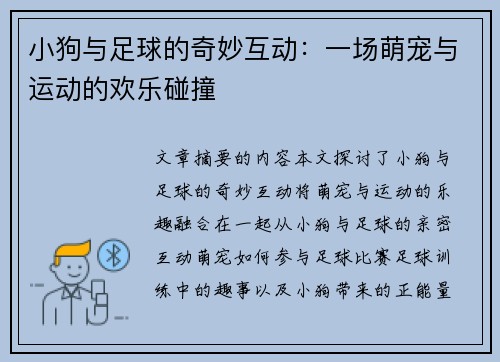 小狗与足球的奇妙互动：一场萌宠与运动的欢乐碰撞