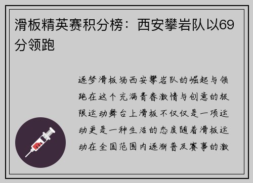 滑板精英赛积分榜：西安攀岩队以69分领跑
