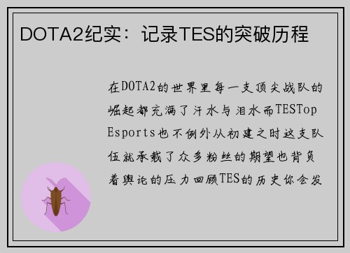 DOTA2纪实：记录TES的突破历程